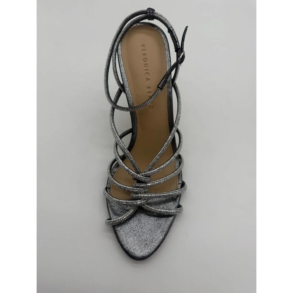 Veronica Beard‎ Aneesha Crystal Gunmetal Strappy Heel Sandals Sz 8.5 $450